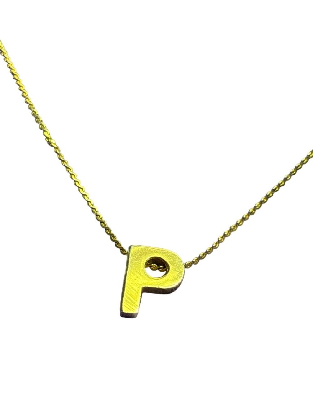 Goldtone P Initial Pendant Necklace Spring Ring Clasp 15 inches Long
